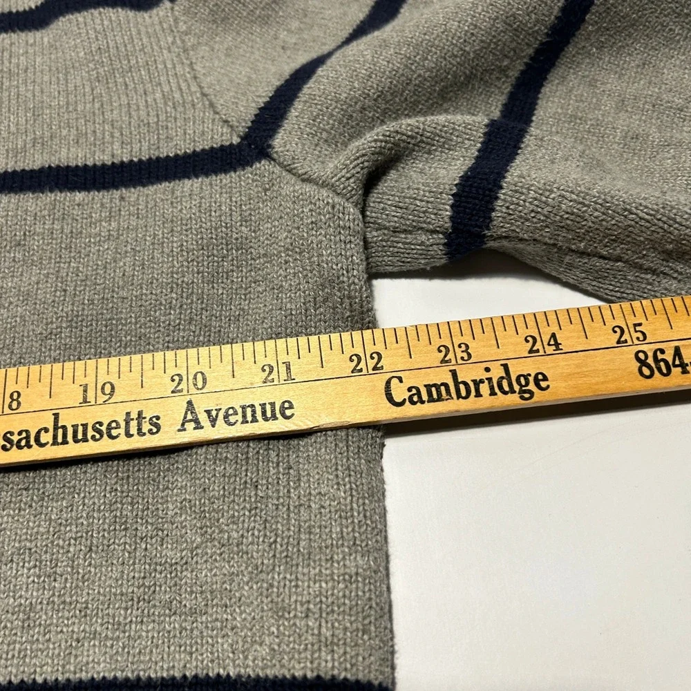 Polo Ralph Lauren Mens (L)Gray Navy Striped Cotton Quarter Zip Sweater